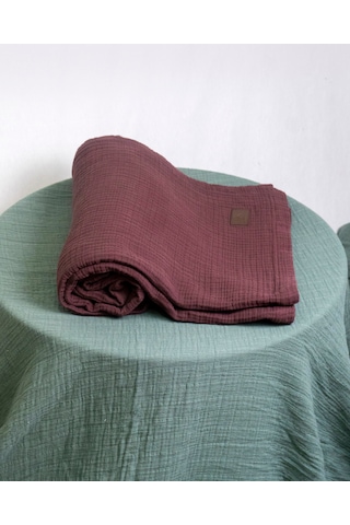 4 Katlı Müslin Yatak Örtüsü - Battaniye Pike %100 Organik Pamuk Dört Mevsim Yumuşak Çift Kişilik Bordo
