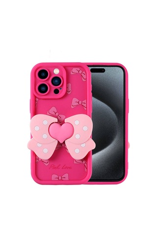 Apple Uyumlu iPhone 15 Pro Max Kılıf Kamera Korumalı Figür Tasarımlı Zore Kapya Kapak Pembe Koyu