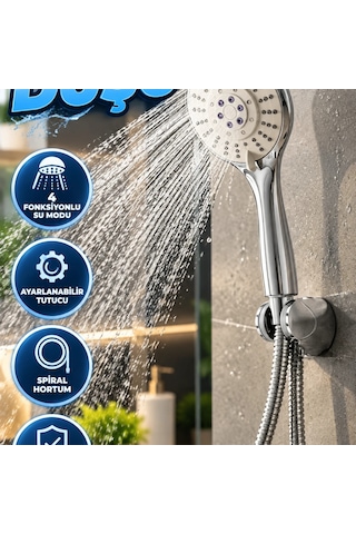 Ayarlanabilir Çok Fonksiyonlu El Duşu Seti Spiral Hortum Ve Mafsallı Duş Tutacağı Çok Renkli