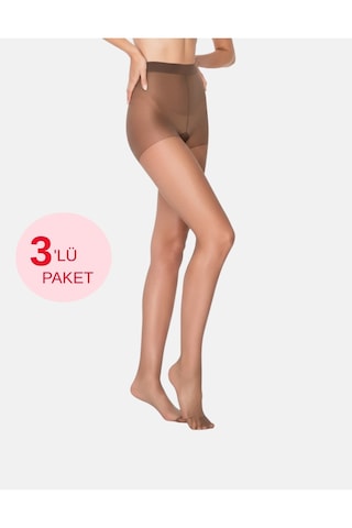 Alya Underwear Kadın Külotlu Çorap, Parlak İnce, 15 Denye, Fit, 3'lü Paket, Kestane Kestane 44