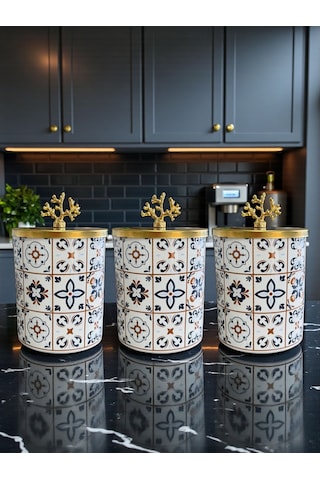 Çeyiz Seti - 103 Ceramic Desen Mutfak Seti Gold Kahverengi