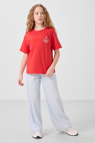 Fiesta Pamuklu O Yaka Oversize Fit Baskılı Kız Çocuk T-shirt - 75178 Kırmızı