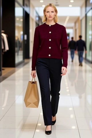 Benerly Kadın Basic Ceket Görünümlü Fitilli Triko Hırka Crop Kesim Uzun K Bordo
