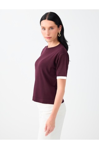 Jimmy Key Jimmy Key Bordo Bisiklet Yaka Kısa Kollu Triko Bluz 6ww137586562