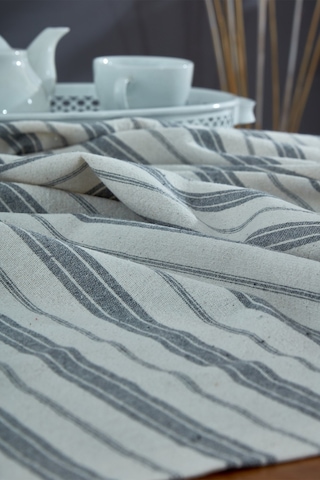 Vivamaison Yıkanmış Pamuk Antrasit Çizgili Masa Örtüsü