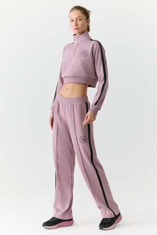 Urban Beat Helena Kadın Dik Yakalı Fermuarlı Küçük Baskı Motifli Crop Gül Kurusu Sweatshirt Gülkurusu