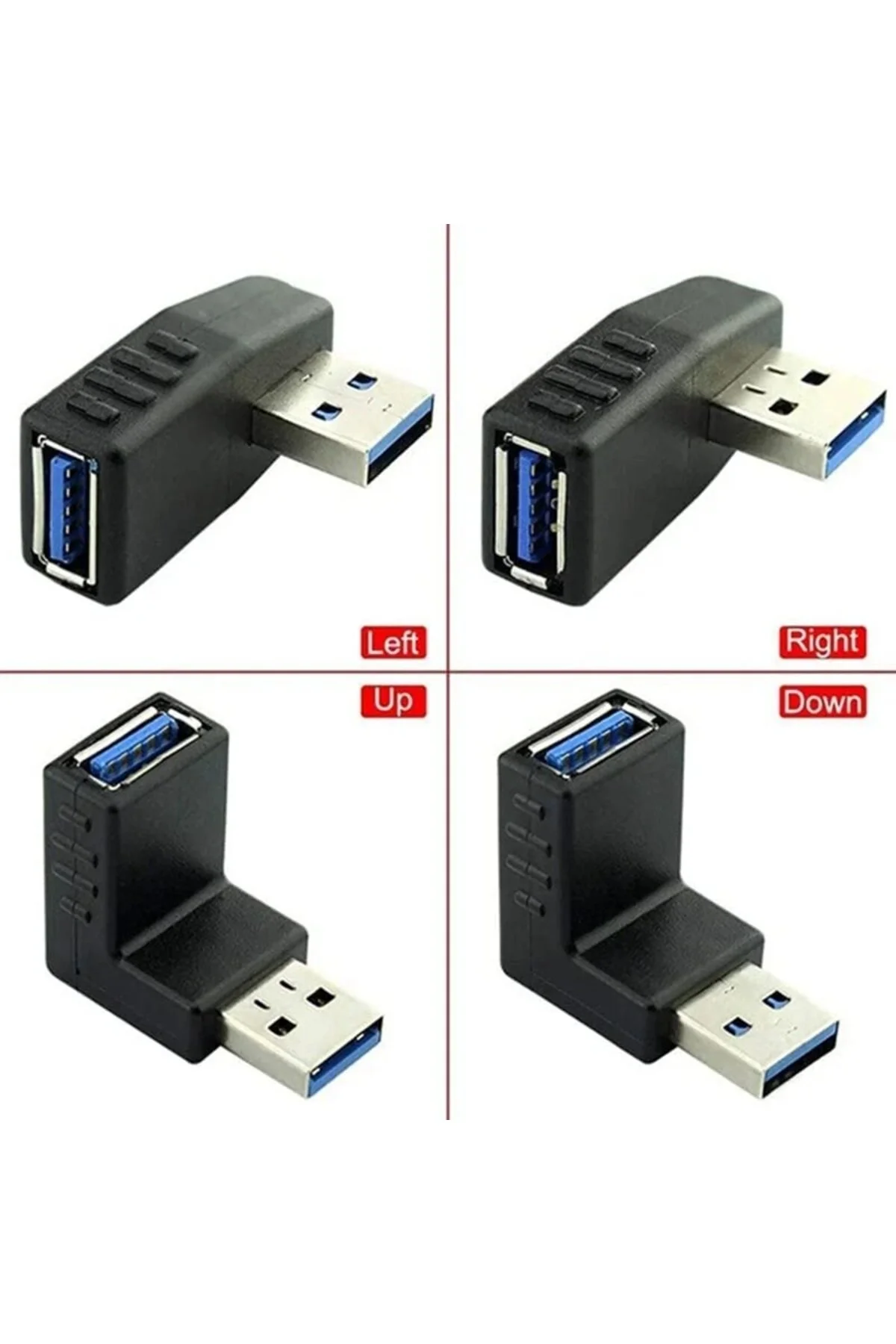 4'lü Paket Usb 3.0 Erkek Dişi Adaptör 90 Derece Sağ-sol-aşağı-yukarı Yüksek Hızlı Usb 3.0 Sürüm