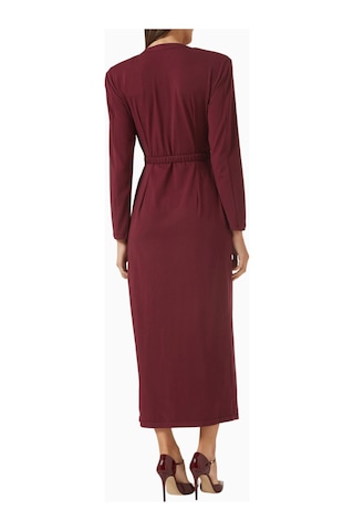 Rowen Rose Belted Cardigan Dress, Lüks Örgü Kumaşlı Kuşaklı Şık Triko Elbise Abiye Bordo 40