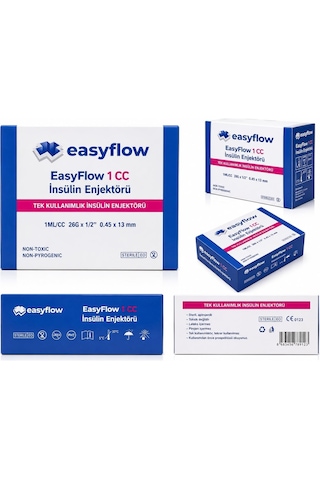 Easyflow 1 Cc Insülin Enjektörü 26g X 13 Mm 0.45 X 13 Mm Steril Tek Kullanımlık 100 Adet