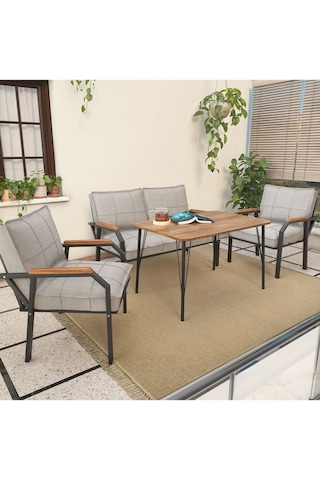 Mygusi Hayal Balkon, Bahçe, Cafe, Teras - Metal Kanepe Koltuk Takımı - 2+1+1 Masali Açikgri Açık Gri