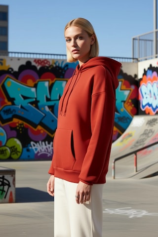 Benerly Kadın Kapüşonlu Düşük Kol Oversize Sweatshirt Fonksiyonel Dayanık Kiremit