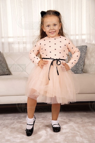 Puantiyeli Kız Çocuk Uzun Kollu Doğum Günü Ve Özel Günler İçin Tüllü Elbise SOMON