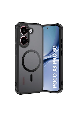 Xiaomi Poco X8 Pro Uyumlu Kılıf Kamera Çevresi Korumalı Mat Siyah Magsafe Şarj Destekli