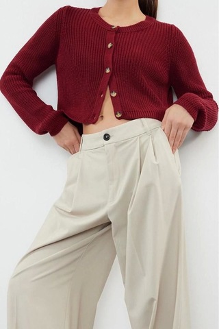 Ersefa Kadın Modern Tarz Regular Bisiklet Yaka Crop Triko Hırka Bordo