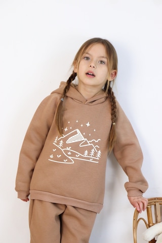 3 İp Baskılı Kapüşonlu Şardonlu İkili Takım Kahverengi