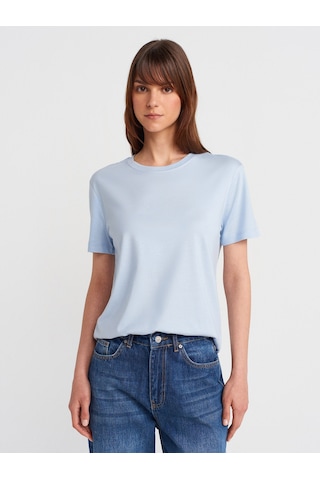 Dilvin 31791 Bisiklet Yaka Modal T-shirt-açık Mavi Açık Mavi