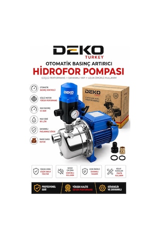 Deko Dktdspas15 1.5 Hp Paslanmaz Jet Hidrofor Pompası Otomatik Basınç Kontrollü Su Pompası 60m Basma 60 L/dk
