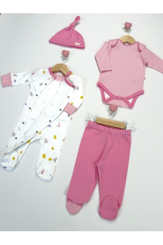 Sezgibaby Kisecik 4'lü Kız Bebek Tulum Çoklu Set Pembe