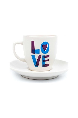 Love Krem Türk Kahvesi Fincanı - Hediye Seramik Türk Kahvesi Fincanı Acı Kahve