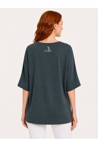 Neden Tekstil Kadın Oversize Yuvarlak Yaka Basic Bluz - Koyu Yeşil