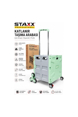 Staxx 100kg Katlanır Taşıma Arabası 70 L Katlanabilir Kasa Merdiven Çıkan 360 Tekerlekli