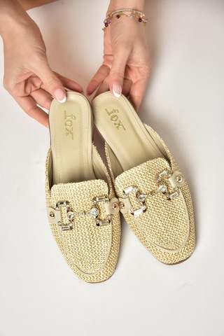 Fox Shoes U250009117 Bej Hasır Kadın Terlik Bej-hasır Bej