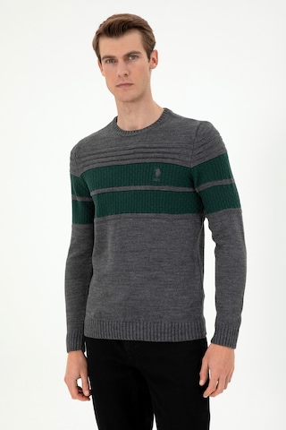 U.S. Polo Assn. Erkek Slim Fit Bisiklet Yaka Antrasit Melanj Kazak 50293041-VR081
