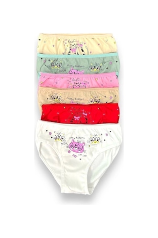 Karışık Renkli Kız Çocuk Külot 6'lı Sevimli Kediler Karışık Renkler