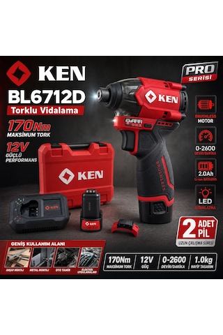 Ken 6712D 170 NM 12V 2AH Torklu Vidalama Matkap