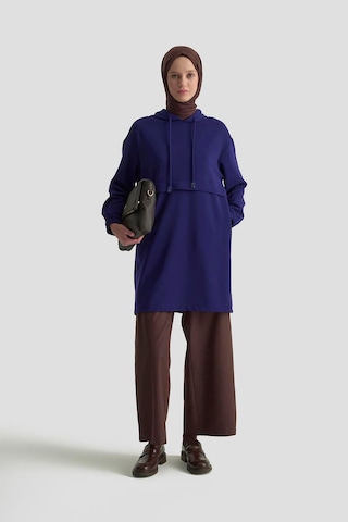 Armine Trend Kapüşonlu Yandan Cepli Kolları Lastikli Fitilli Tunik Saks 25kt462 Saks