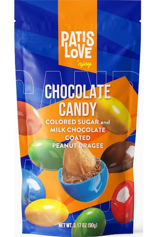 Patislove Renkli Şeker Kaplı Sütlü Çikolatalı Bütün Yer Fıstığı Draje, 90g