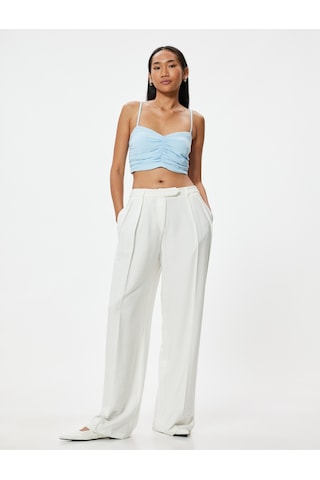 Koton İnce Askılı Drapeli Büstiyer Keten Karışımlı Slim Fit Mavi 4sak30122pw