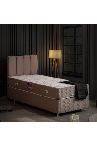 Setaymobilya Baza, Tetra Gri Tek Kişilik Baza + Başlık + Deluxe Yatak