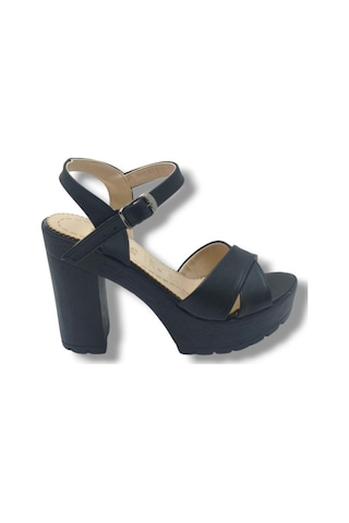 Selfie 4280-26 Cilt Çapraz Bant Platform Topuk Fashion Kadın Sandalet 11cm Siyah