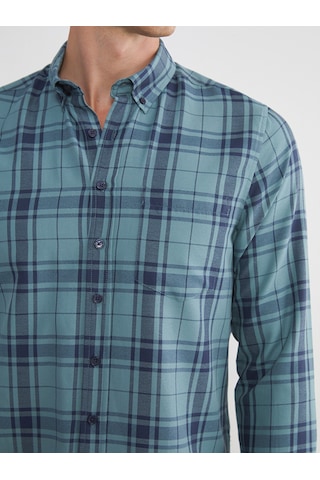 Lcwaıkıkı Classic Haki Regular Fit Uzun Kollu Ekose Armürlü Erkek Gömlek