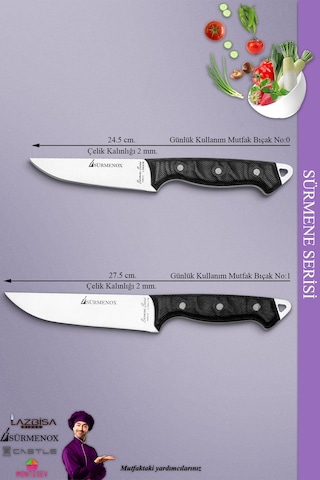 Sürmene Serisi Mutfak Bıçak Seti Et Ekmek Tavuk Sebze Salata Bıçağı 2 Li Set Siyah Mft-120 Siyah