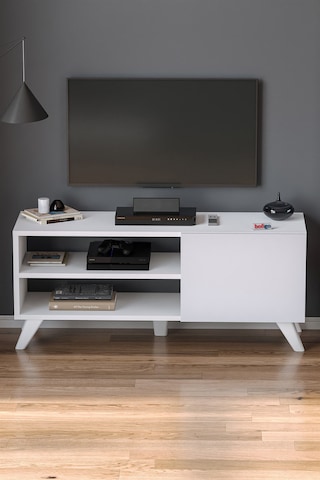 Tv Sehpası Kapaklı Tv Sehpası Raflı Tv Ünitesi Televizyon Sehpası 100 X 35 Cm Malta Beyaz Beyaz