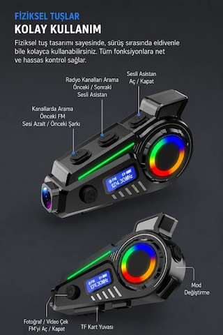 Glr K19 Kameralı Kask Kulaklığı Motosiklet İnterkom Bluetooth 5.4 Gps Sürüş Kayıt Cihazı