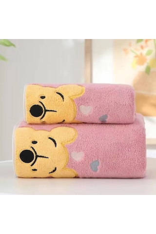 Zyzqstore Kalınlaşmış Mercan Kadife Banyo Havlusu Nakış Pooh Ayı Çok Renkli Çok Renkli