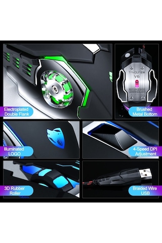 Prestigegoods T-wolf V6 Usb Kablolu 6 Düğmeli Aydınlatmalı Ergonomik Mouse V6