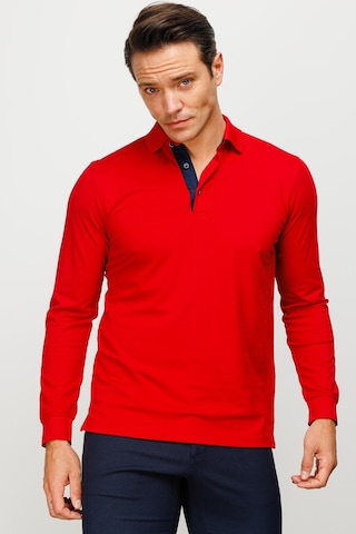 Desen Triko Erkek Polo Yaka Uzun Kollu Sweatshirt Kırmızı Kırmızı