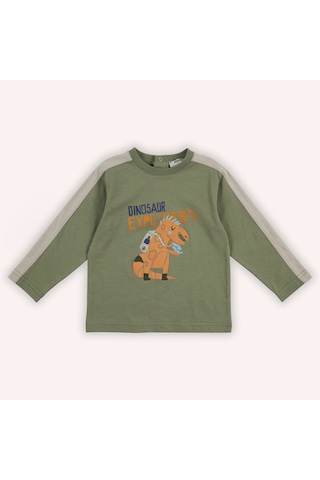 Panço Erkek Çocuk Baskılı Uzun Kollu T-shirt Bej Haki