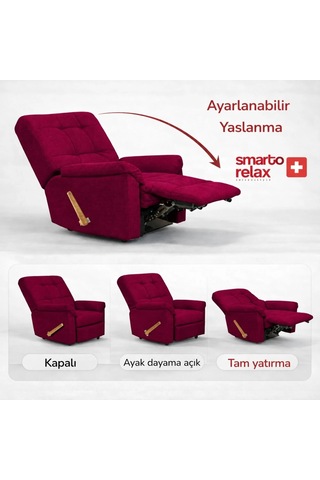 Smarto Relax Ticino Manuel Mekanizmalı Ergonomik Tv Koltuğu Berjer Baba Koltuğu Bordo