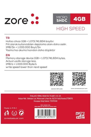 More TR Zore Micro SD Hafıza Kartı 4GB