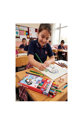 12 Li Kuru Boya Kalemi Karton Kutu 1 Paket Fatih Tridocia 12 Renk Kuruboya Tam Boy Canlı Renkli Boya Kalem Okul Öğrenci Çok Renkli