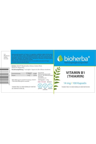 Bioherba Vitamin B1 Benfotiamine Thiamine 14 Mg 100 Caps