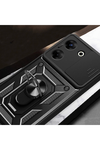 Tecno Camon 20 Pro 5g Kılıf Sürgülü Kamera Koruyucu Manyetik Standlı Tank Koruma Ata Pro Tech Siyah