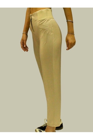 Afri Kadın Yüksek Bel Suni Deri Pantolon Toparlayıcı Slim Fit Bej Esnek Ve Şık Tasarım Bej