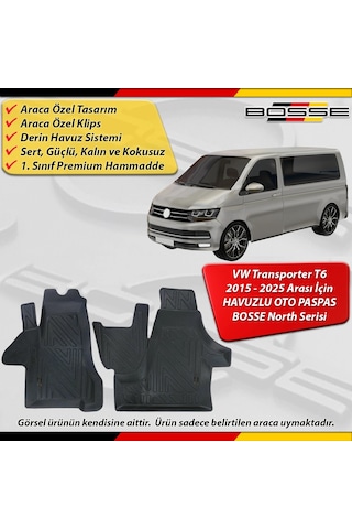 Vw Trasnporter T6 Paspas Araca Özel 2015 - 2025 Arası İçin Derin Havuzlu Paspas Bosse North Serisi