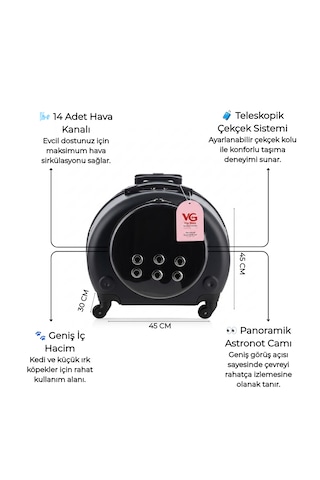 Vg Premium Kedi Taşıma Valizi Panoramik Açılır Kapaklı